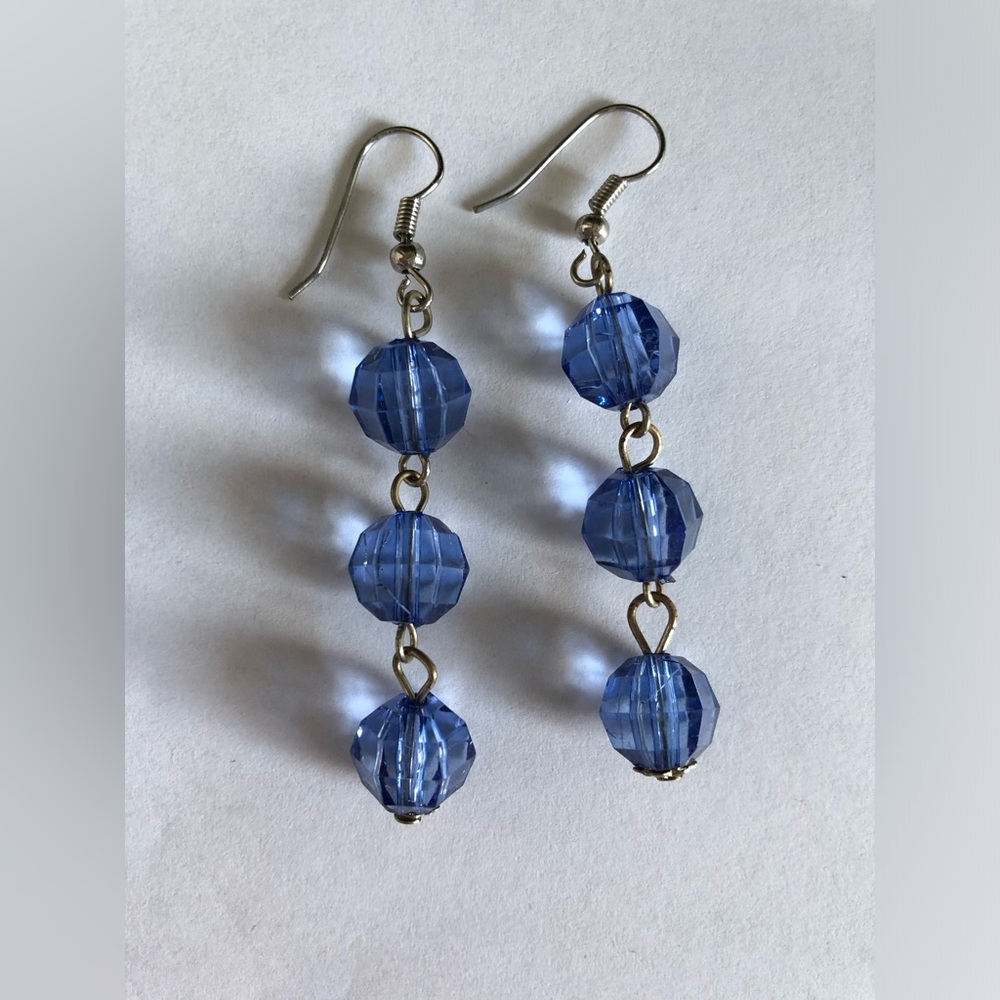 Blue Faceted Bead Drop Earrings - Women Jewelry